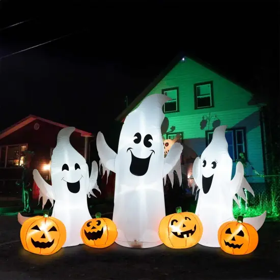 7FT Length Halloween Inflatable Ghosts and Pumpkins, 3 Ghosts Inflatables with Led Lights {6}