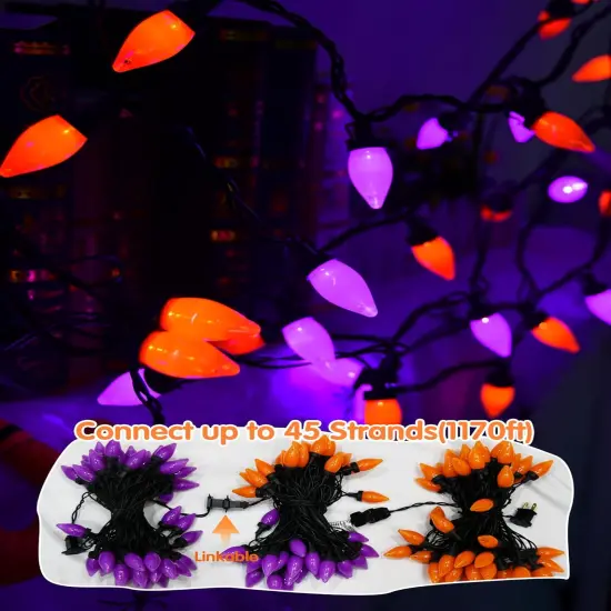 26ft C7 Purple and Orange Halloween String Lights Outdoor {4}