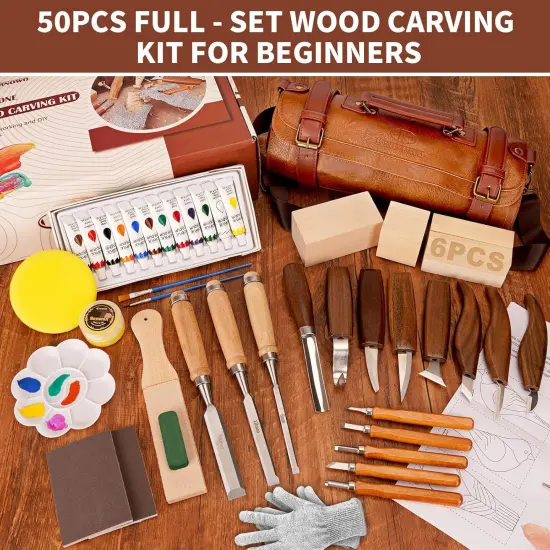 50Pcs Wood Carving Tools with 4 Style Templates & 2 Finish Supplies {2}