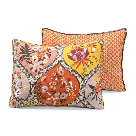 Boho Floral Lightweight Cotton Orange Mauve 3-Piece Quilt Set {2}