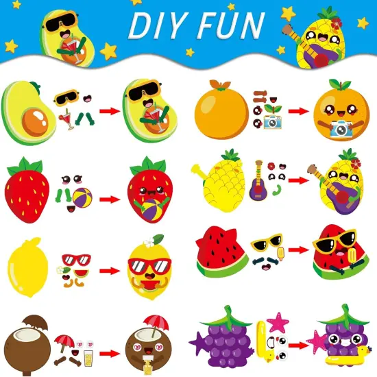 32 Packs Summer Fruit Craft Kits for Kids Hawaiian Fruit DIY Sticker Art Craft Set Summer Party Favors {2}