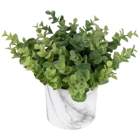 Northlight 9" Green Artificial Eucalyptus in a Marble Style White Pot {6}