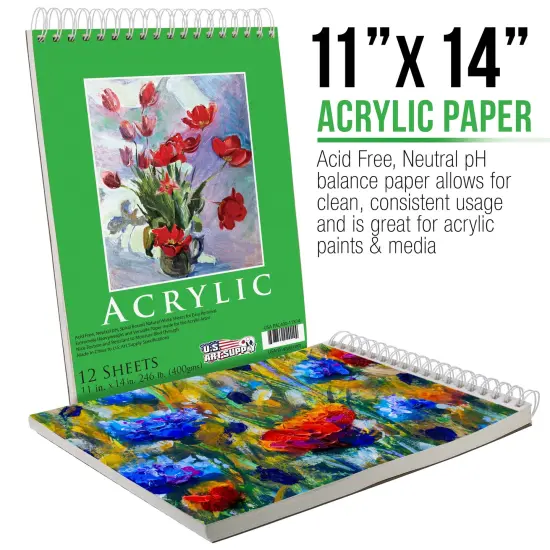 11x14" Premium Heavy-Weight Acrylic Painting Paper Pad, 246lb (400gsm), 2 Pack, 12 Sheets, Spiral Bound, for Acrylic Paint {2}