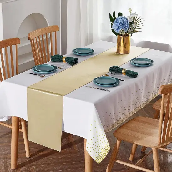 8Pack Disposable Plastic Tablecloths and Satin Table Runner Set {4}
