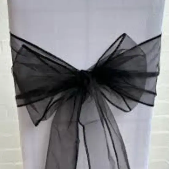 10 Pieces Black Luxury Organza Chair Strips, Angled Ends, 12"x116" Decorative Bands {5}
