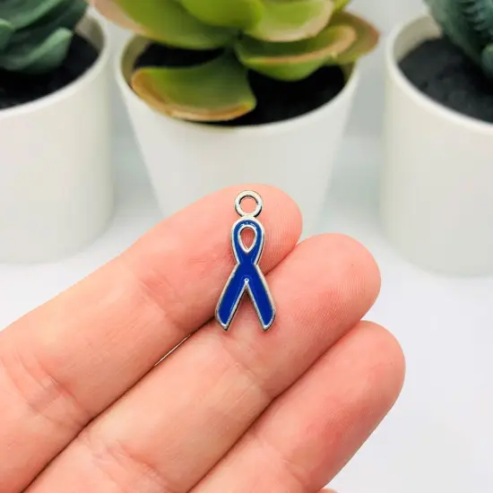 Blue Awareness Ribbon Charms, 20x9mm {2}