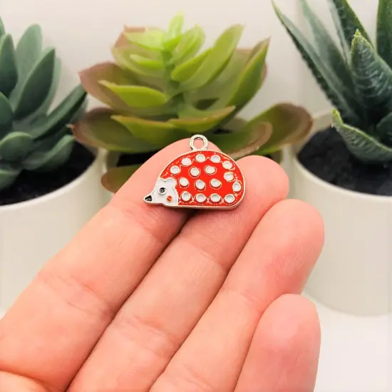 Red Enamel Hedgehog Charms, 21x16mm {2}