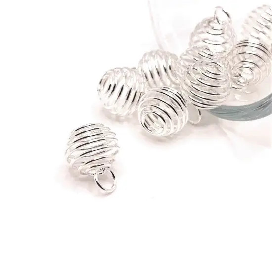 Silver Spiral Lantern Bead Cages, 8x9mm {1}