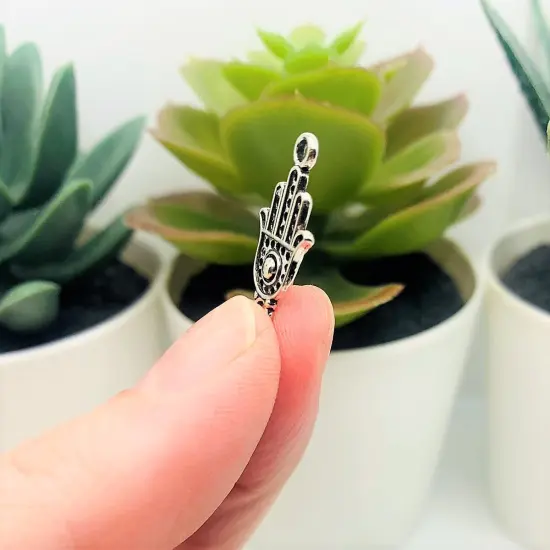 Small Silver Hamsa Hand Connector Charms, 20x10mm {4}