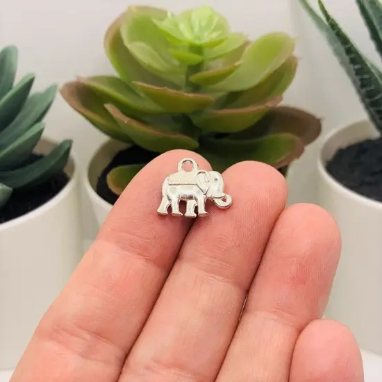 Silver Plated Tibetan Elephant Charms, 12x14mm {2}