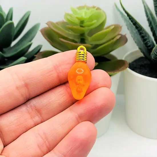 Orange Christmas Lightbulb 3D Acrylic Charms, 12x30mm {2}