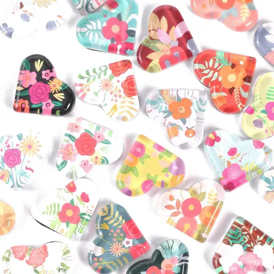 Floral Heart Shaped Glass Fridge Magnets (24 Pack) Multicolor {4}