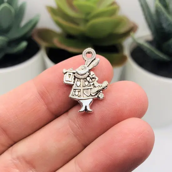 Silver White Rabbit Alice in Wonderland Charms, 20x15mm {3}