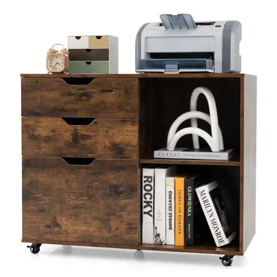 Modern Mobile File Storage Cabinet with Large Tabletop 3 Drawers and Smooth Rolling Wheels Rustic Brown {4}