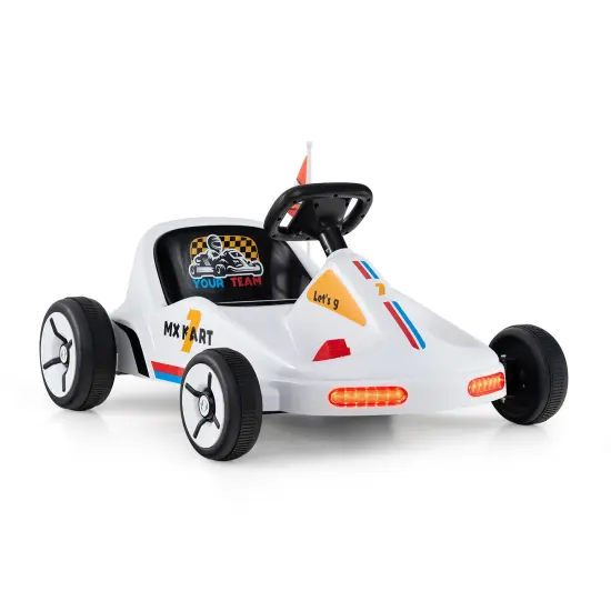 Electric 12V Kids Go Kart Race Toy with Remote Control & Music White {1}