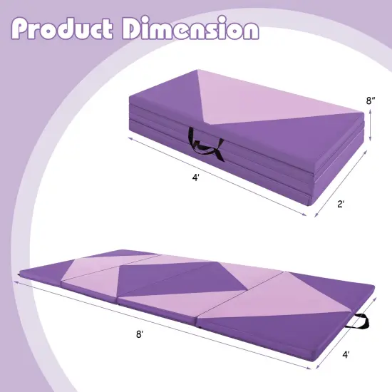8 Feet PU Leather Folding Gymnastics Mat with Removable Zippered Cover and Hook and Loop Fasteners Pink & Purple {5}