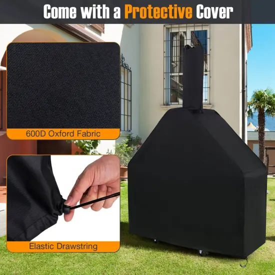 Costway Outdoor Pizza Oven Wood Fired Pizza Oven with Protective Cover 12" Pizza Stone {5}