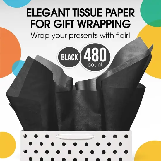 Tissue Paper for Gift Bags -20" X 30" Bulk Tissue Paper Dark Blue 480 Sheets - 10lb Newsprint for Packing, Birthday Gift Box Filler, Packing Supplies for Moving SuppliesBlack {4}