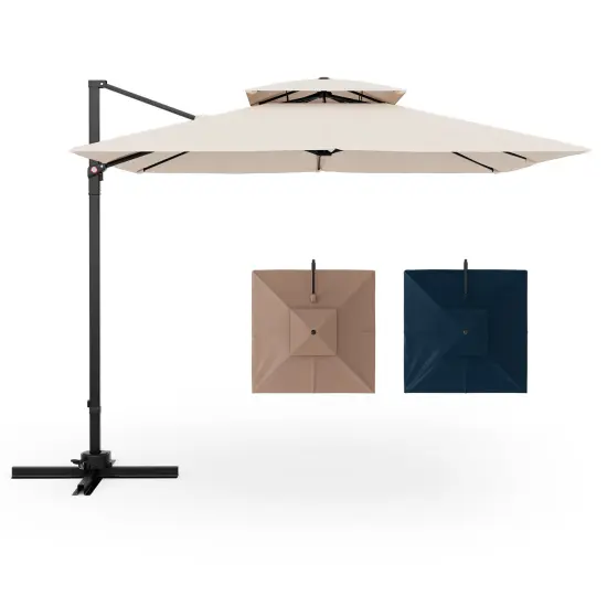Aluminum 9.5 Feet Cantilever Patio Umbrella with 360&deg; Rotation and Double Top Beige {4}
