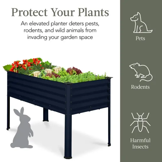 Best Choice Products 48x24x30in Elevated Galvanized Metal Garden Bed w/ Corner Protectors Navy Blue {6}