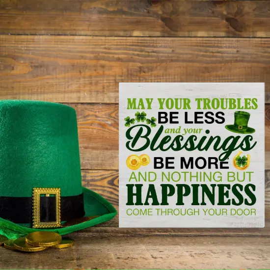 St. Patricks Day Decor, Rustic Irish Blessings Decor May Your Troubles Be Less Wood Block {5}