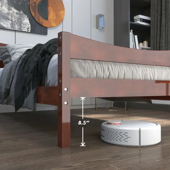 Pine Wood Twin Platform Bed with Headboard Footboard Under-bed Storage and Sturdy Slat Support Walnut {5}