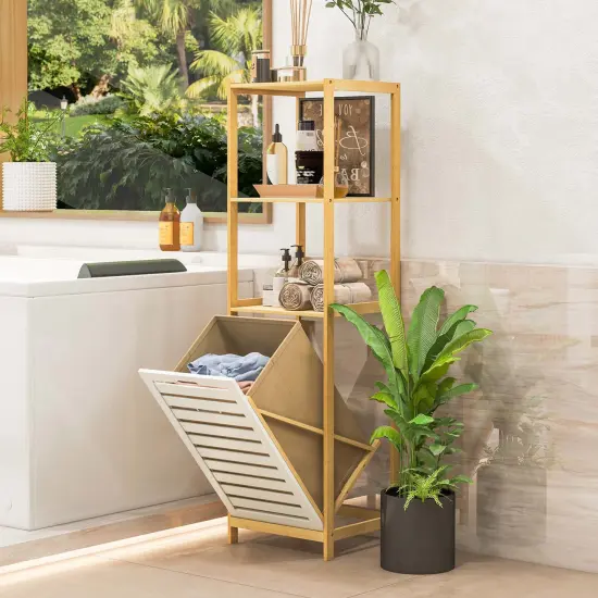 Costway Tilt-Out Laundry Hamper with 3-Tier Shelf Removable Liner Lightweight Design {5}