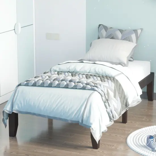 Solid Wood Twin Platform Bed with Storage Space Sturdy Frame and Noise-free Design Brown {2}