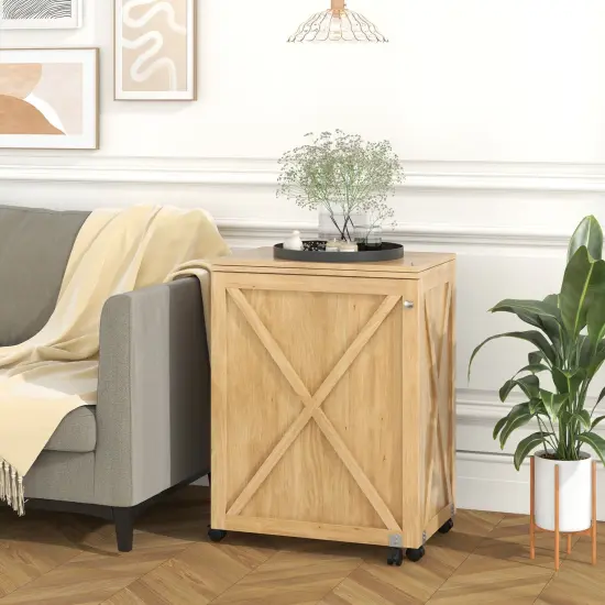 Space-Saving Folding Sewing Table Rolling Craft Station with Storage Pegs and Compartments Natural {6}