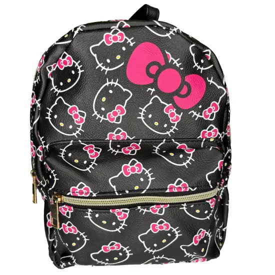 Hello Kitty Teen Bows All Over Print Polyester Mini Backpack, Black {3}