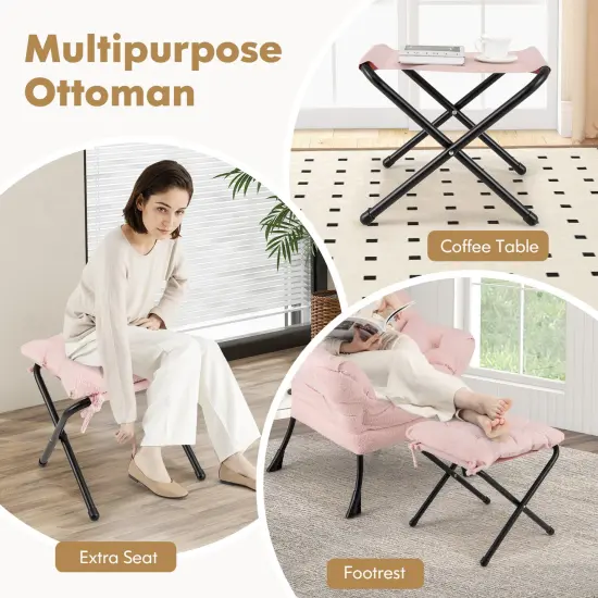 Fabric Modern Accent Chair with Folding Footrest and Removable Head Pillow for Living Room Pink {6}