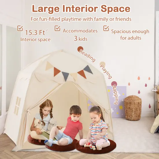 Blue Polyester Kids Play Tent Bed Tent with String Lights, Extra Large Playhouse Tent for Indoor & Outdoor Fun Beige {5}