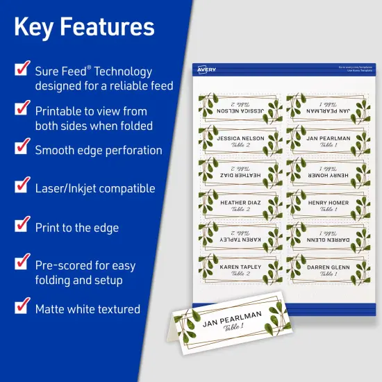 Avery Printable Place Cards with Sure Feed Technology, 1-7/16" x 3-3/4", Textured White, 150 Blank Tent Cards for Laser or Inkjet Printers (16109) {2}