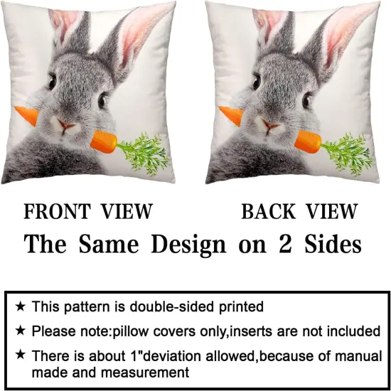 Cute Rabbit Pillow Covers 18x18 Set of 2 Lovely Bunny Eating Carrots Pillow Covers Easter Throw Pillows {4}