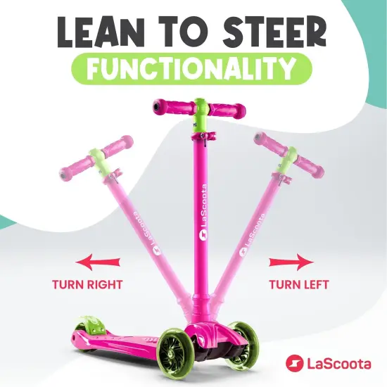 LaScoota 2-in-1 Kids Kick Scooter, Adjustable Height Handlebars and Removable Seat, 3 LED Lighted Wheels and Anti-Slip Deck, for Boys & Girls Aged 3-14 and up to 100 lbs, Fun Scooter with Seat Pink {6}