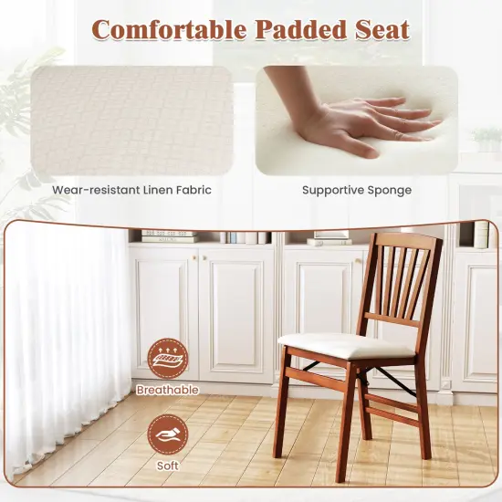Folding Dining Chairs Set of 2 with Padded Seat, Rubber Wood Frame and Space-Saving Design {6}