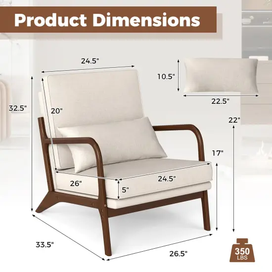 Modern Accent Chair with Rubber Wood Armrests, Removable Back, Comfortable Seating Beige {4}