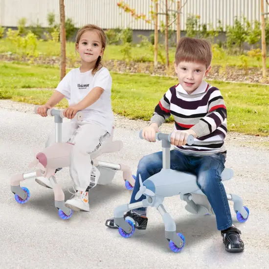 Plastic 2-in-1 Kids Ride-On Push Car with LED Lighted Wheels and Storage Compartment Navy {2}