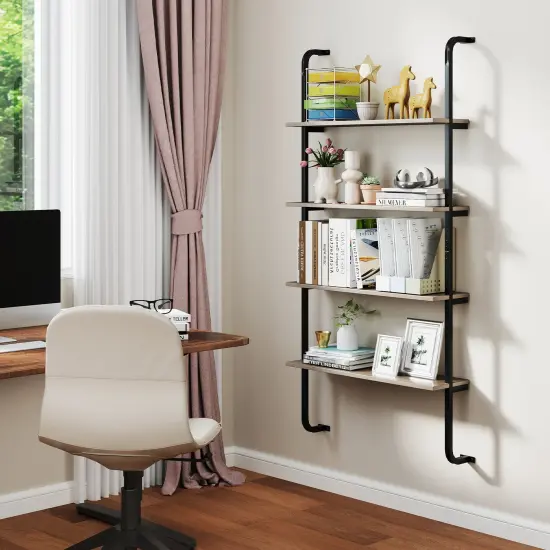 4-Tier Industrial Pipe Shelving with Metal Frame Perfect for Living Room or Kitchen Oak {3}