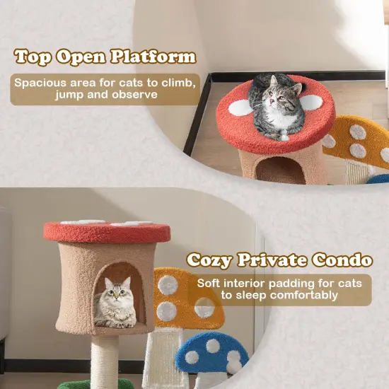 Costway 23.5 Inch Tall Mushroom Cat Activity Center with Scratching Board & Spring Ball {6}