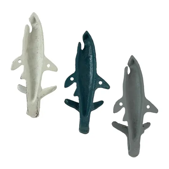 Set of 3 Shark Wall Hooks in Blue, Gray, White &ndash; Perfect for Nautical Themes {7}