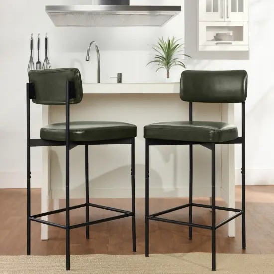 Best Choice Products Set of 2 Faux Leather Counter Stools for Kitchen Island and Dining w/ Metal Frame Moss Green {3}