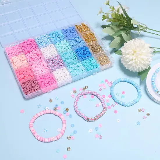 Blue Clay Bead Bracelet Kit DIY Jewelry Making Kit Clay Beads Bracelet Making Kit, Flat Preppy Beads for Friendship Bracelets, Polymer Clay Beads Crafts Gifts {3}