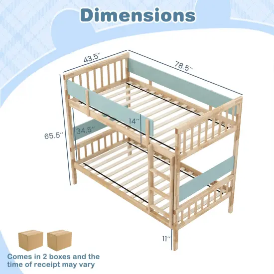 Wooden Twin Over Twin Convertible Bunk Bed with Guardrails and Under-bed Storage Natural {5}