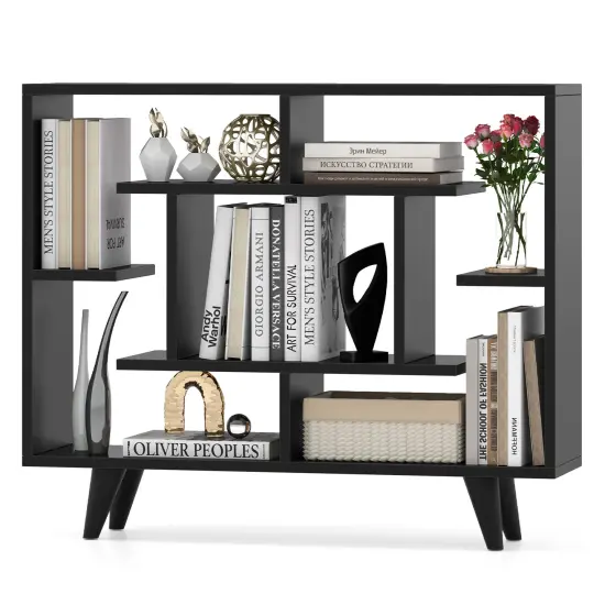Geometric Bookcase with Anti-Tipping Kit and Storage Shelving Unit Black {4}