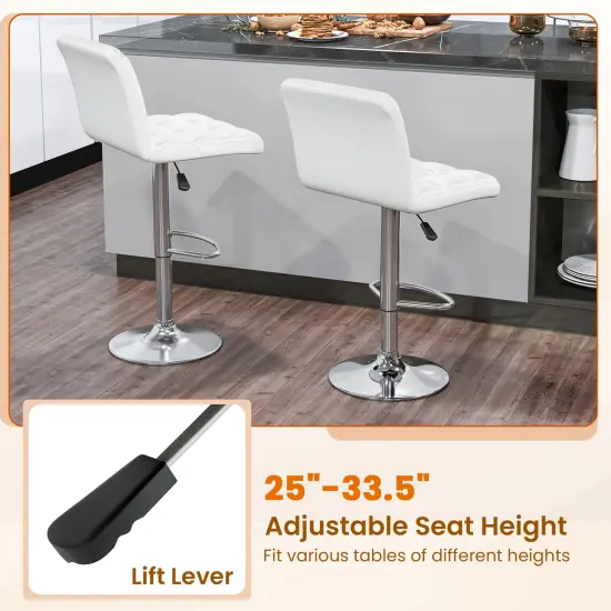 PU Leather Bar Stools Set of 2 with Backrest, Adjustable Height, Modern Design, Comfortable Seating White {6}