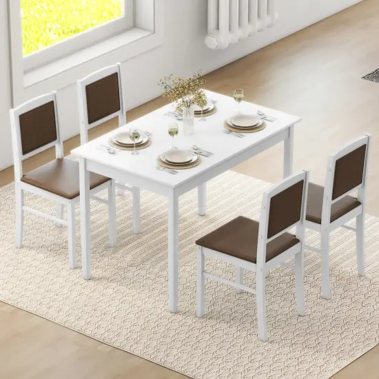 5-Piece Dining Set for 4 with Rubber Wood Legs, Compact Design for Small Dining Room White {6}