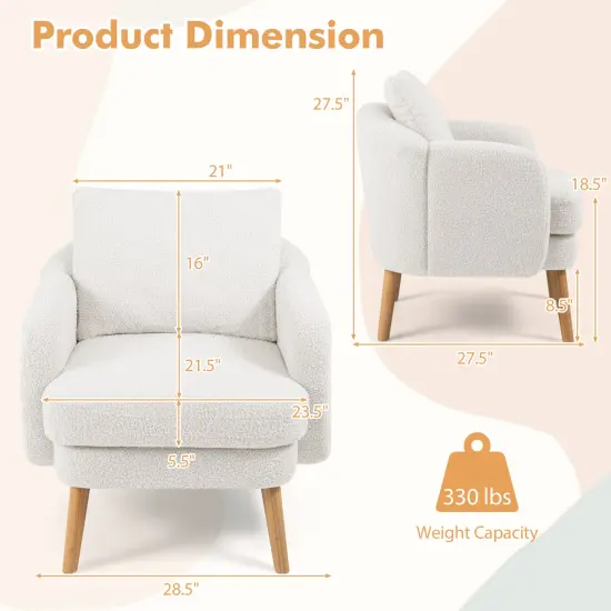 Sherpa Accent Chair Modern Living Room Chair with Seat Cushion White {4}