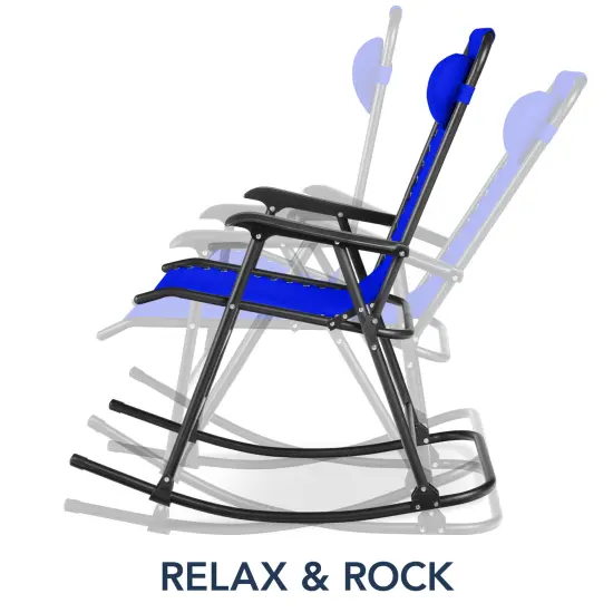 Best Choice Products Folding Outdoor Zero Gravity Rocking Lounge Chair w/ Headrest Pillow Cobalt Blue {3}