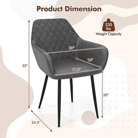 Leisure Dining Chair Set of 2 with Curved Backrest and Wide Seat Grey {4}